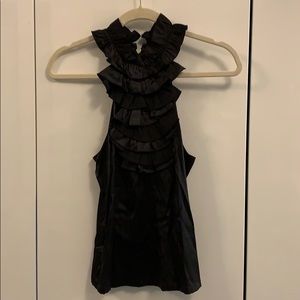 Black silk blouse with ruffled collar